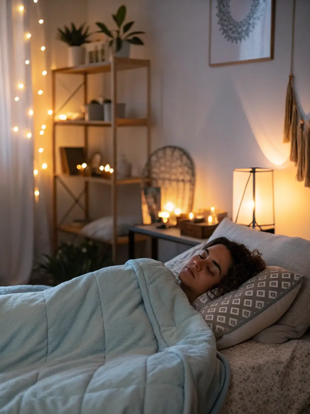 A person sleeping peacefully under a SnowFeather duvet, emphasizing the comfort and quality of sleep.