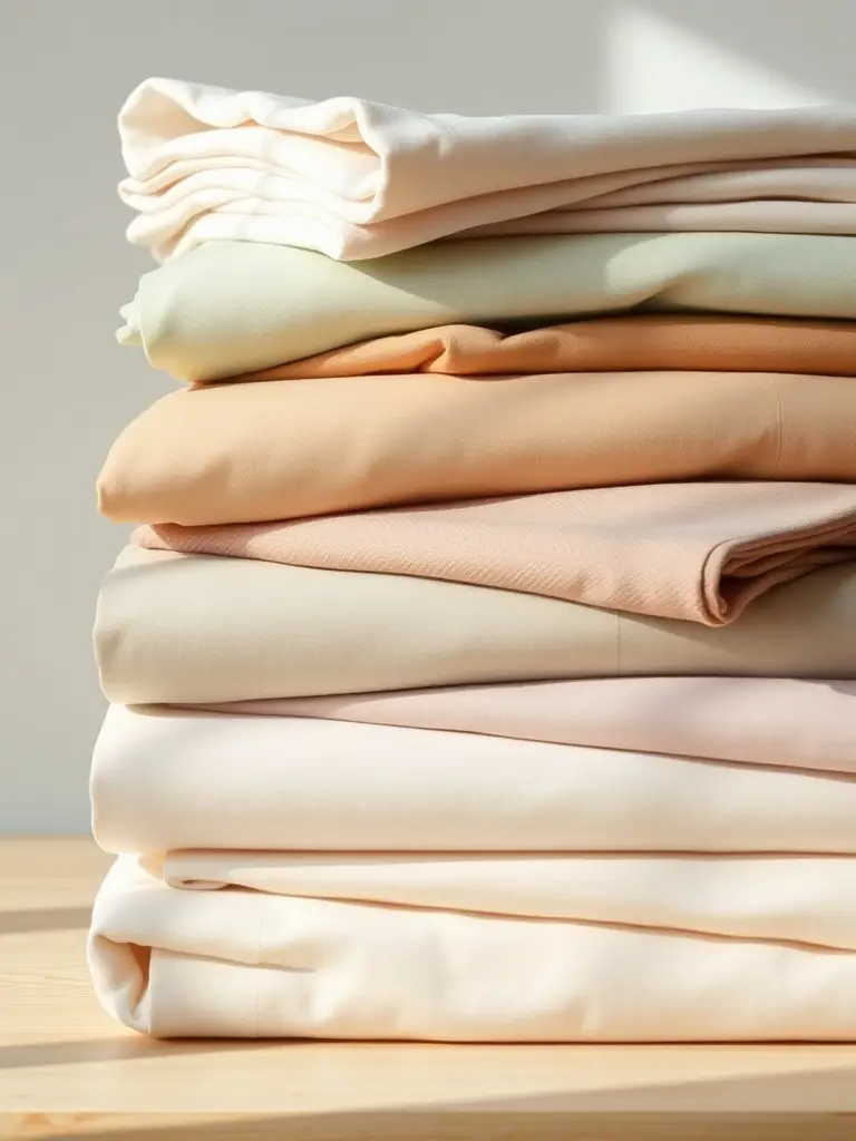 A set of SnowFeather bed sheets neatly arranged on a bed, showcasing their soft texture and elegant design.
